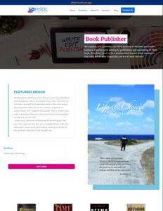 Book publisher website showcasing featured ebook.