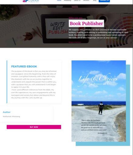 Book publisher website showcasing featured ebook.